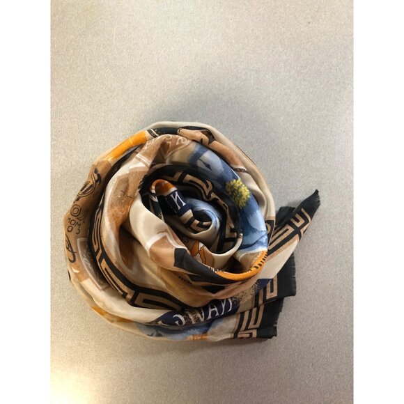 Adrienne Vittadini Silk Scarf Beige Blue Floral Cruise Travel Japan 11in x 52in - Picture 3 of 7